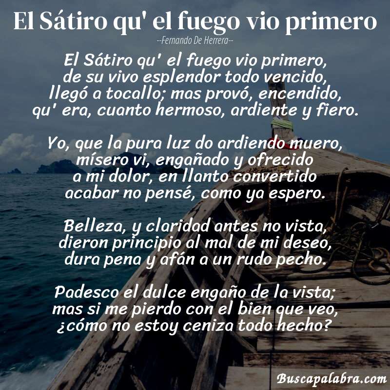 Poema El Sátiro qu' el fuego vio primero de Fernando de Herrera con fondo de barca