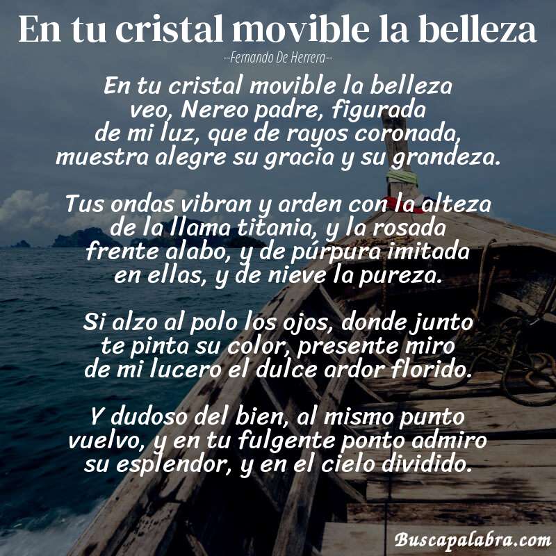 Poema En tu cristal movible la belleza de Fernando de Herrera con fondo de barca