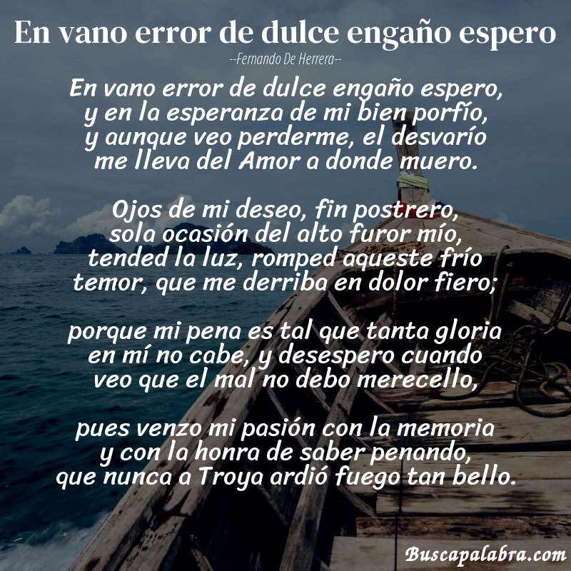 Poema En vano error de dulce engaño espero de Fernando de Herrera con fondo de barca