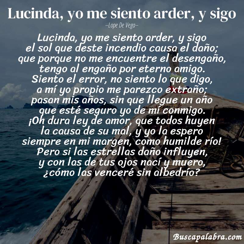 Poema Lucinda, yo me siento arder, y sigo de Lope de Vega con fondo de barca