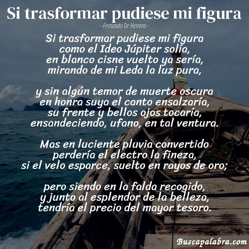 Poema Si trasformar pudiese mi figura de Fernando de Herrera con fondo de barca
