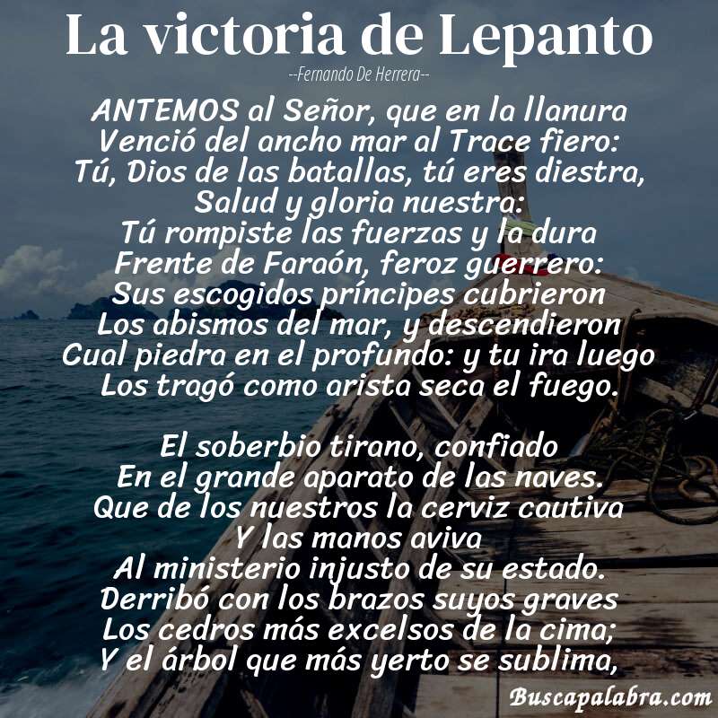 Poema La victoria de Lepanto de Fernando de Herrera con fondo de barca