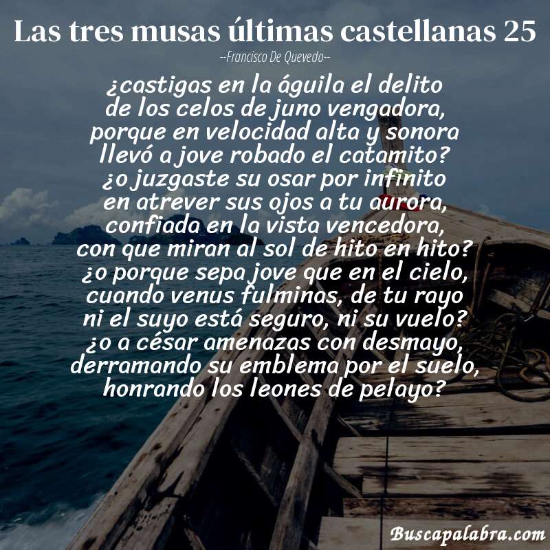 Poema las tres musas últimas castellanas 25 de Francisco de Quevedo con fondo de barca