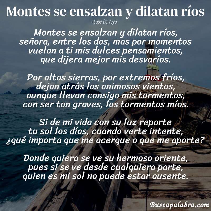 Poema Montes se ensalzan y dilatan ríos de Lope de Vega con fondo de barca