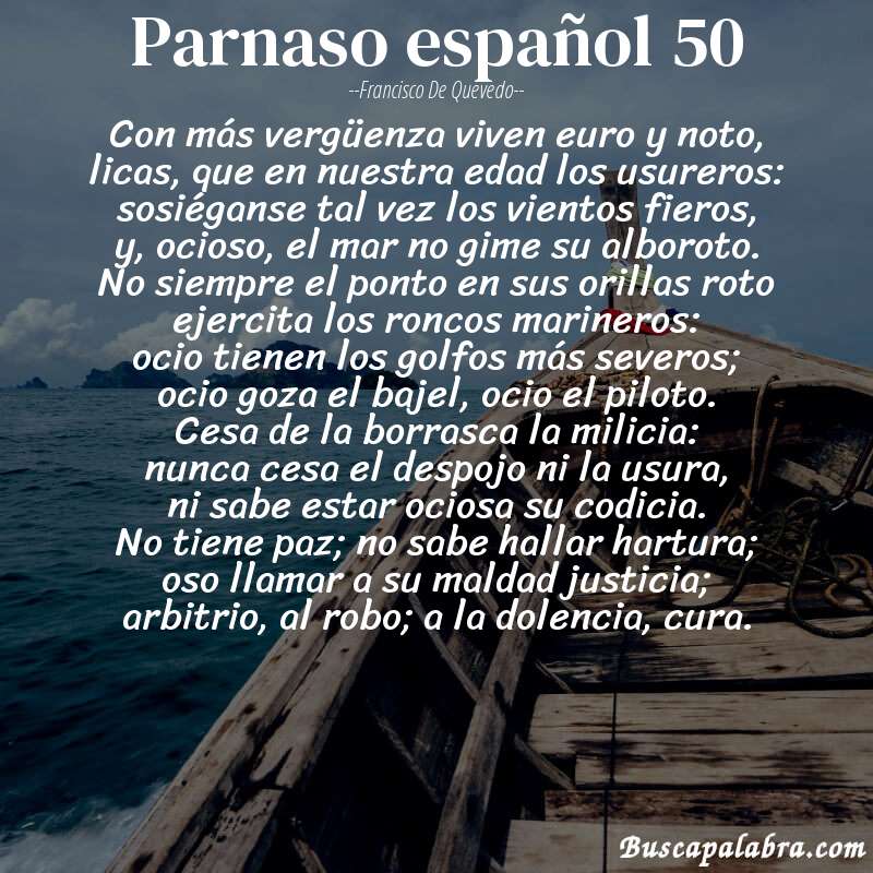 Poema parnaso español 50 de Francisco de Quevedo con fondo de barca