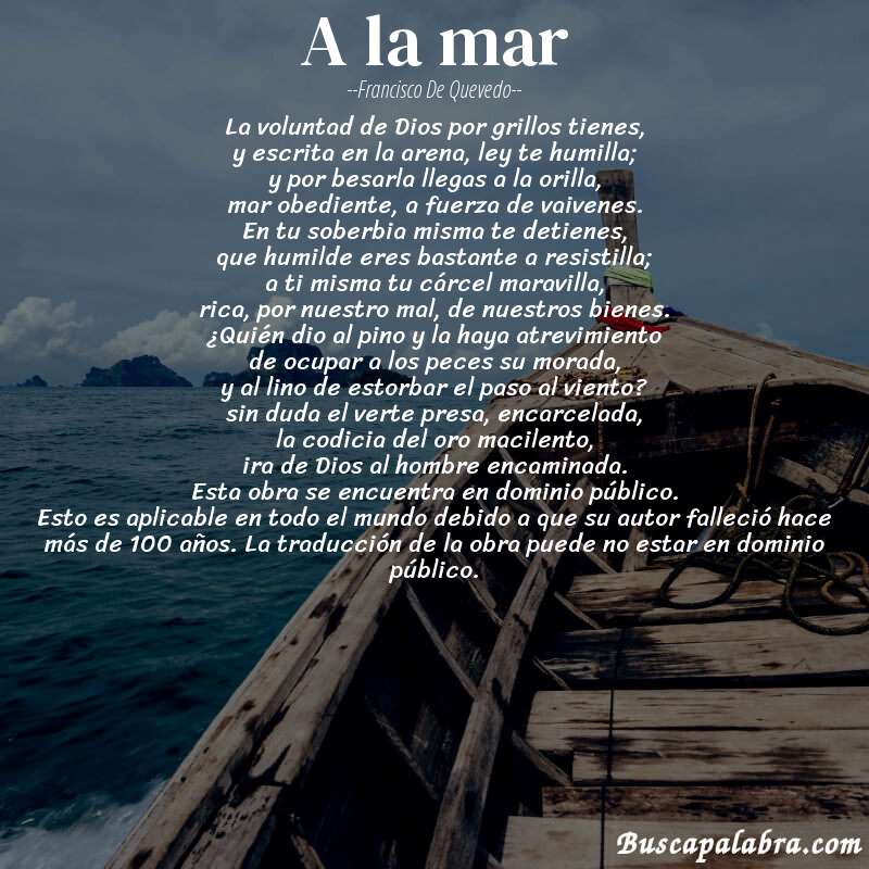 Poema a la mar de Francisco de Quevedo con fondo de barca