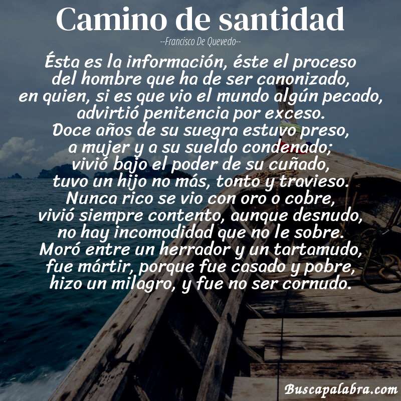 Poema camino de santidad de Francisco de Quevedo con fondo de barca