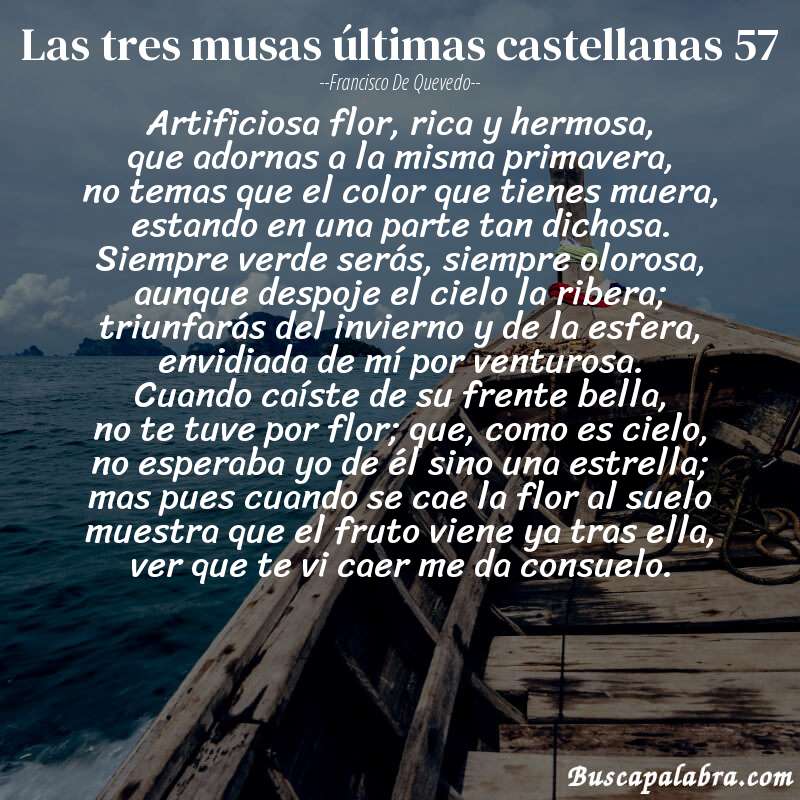 Poema las tres musas últimas castellanas 57 de Francisco de Quevedo con fondo de barca