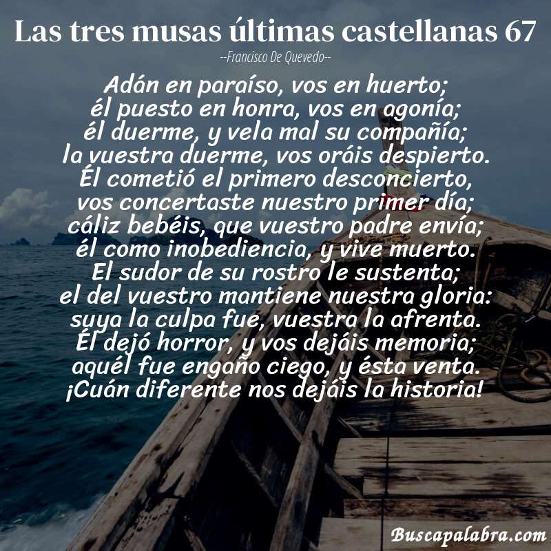 Poema las tres musas últimas castellanas 67 de Francisco de Quevedo con fondo de barca