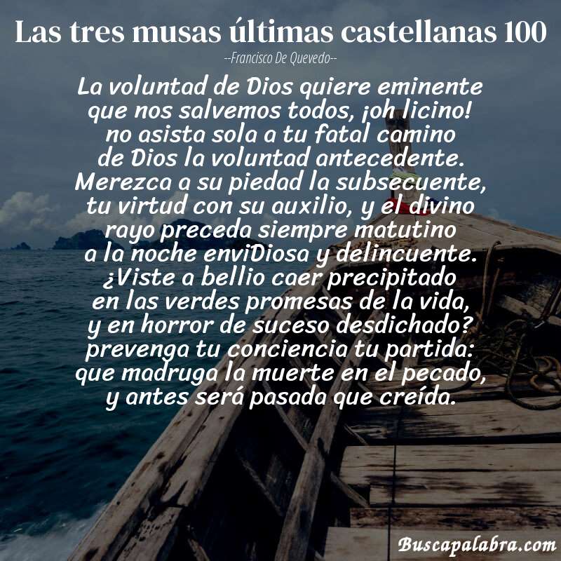 Poema las tres musas últimas castellanas 100 de Francisco de Quevedo con fondo de barca