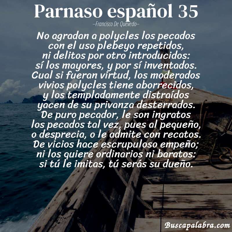 Poema parnaso español 35 de Francisco de Quevedo con fondo de barca