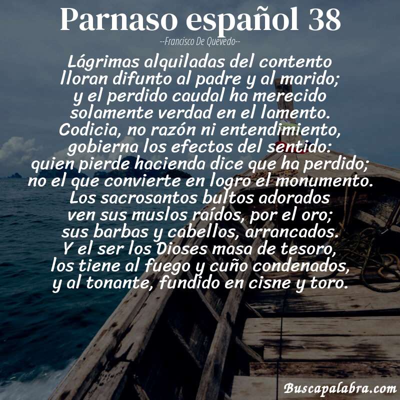 Poema parnaso español 38 de Francisco de Quevedo con fondo de barca