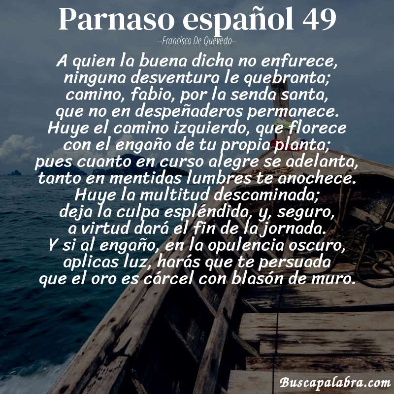 Poema parnaso español 49 de Francisco de Quevedo con fondo de barca