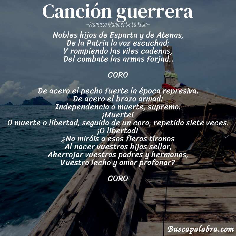 Poema Canción guerrera de Francisco Martínez de la Rosa con fondo de barca
