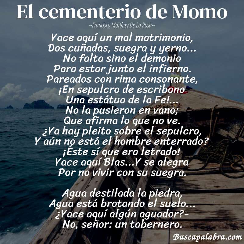 Poema El cementerio de Momo de Francisco Martínez de la Rosa con fondo de barca
