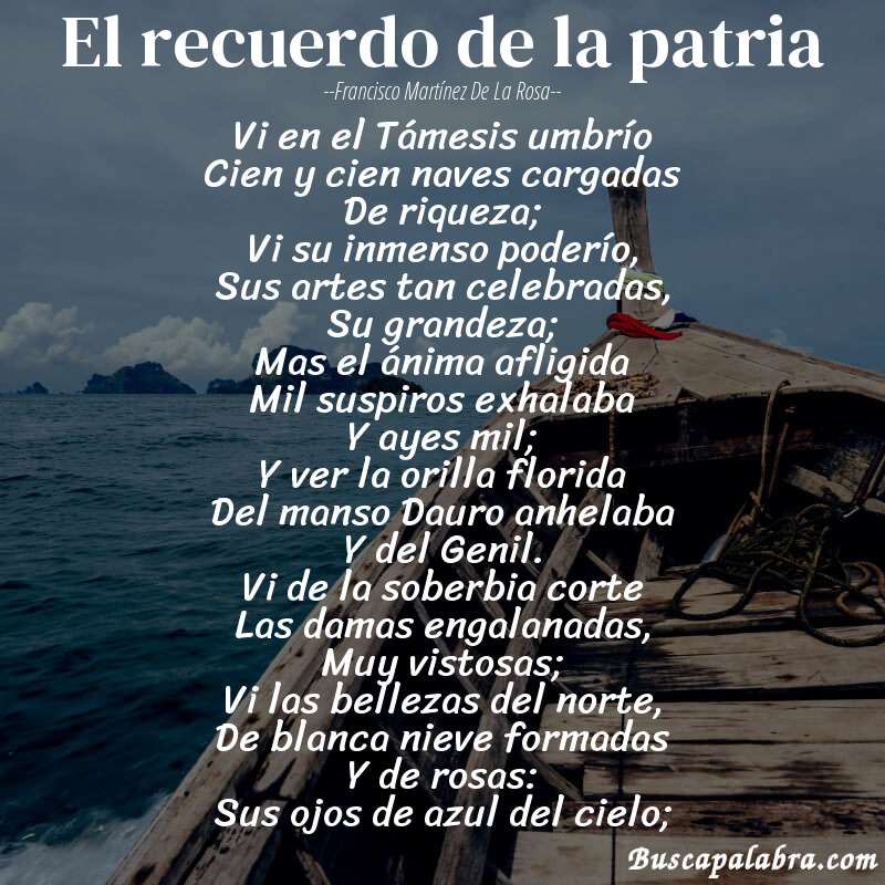 Poema El recuerdo de la patria de Francisco Martínez de la Rosa con fondo de barca