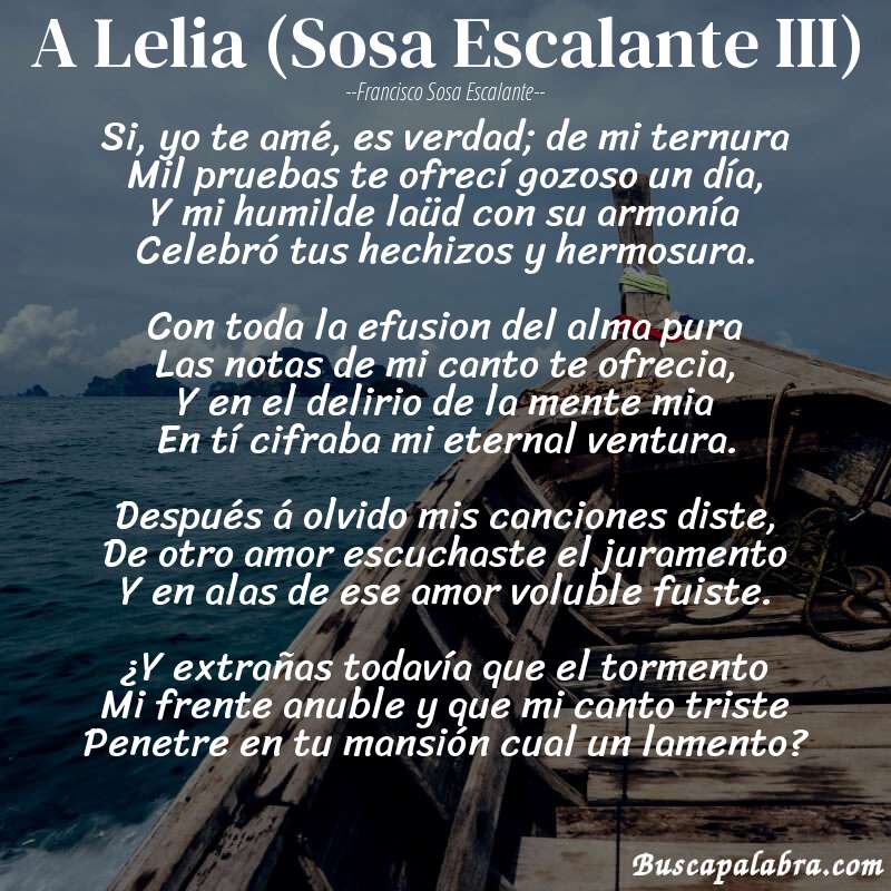 Poema A Lelia (Sosa Escalante III) de Francisco Sosa Escalante con fondo de barca