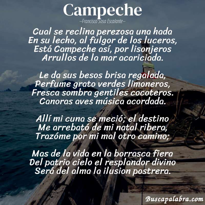 Poema Campeche de Francisco Sosa Escalante con fondo de barca