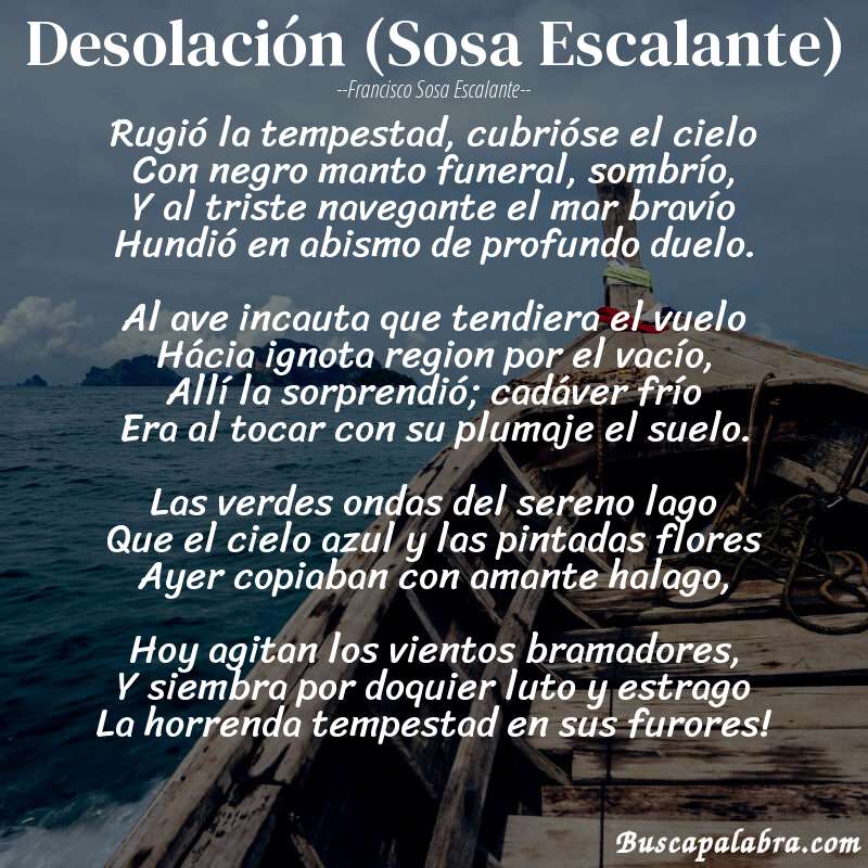 Poema Desolación (Sosa Escalante) de Francisco Sosa Escalante con fondo de barca