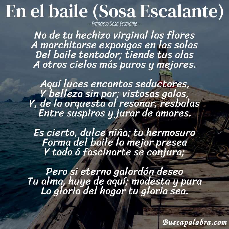 Poema En el baile (Sosa Escalante) de Francisco Sosa Escalante con fondo de barca