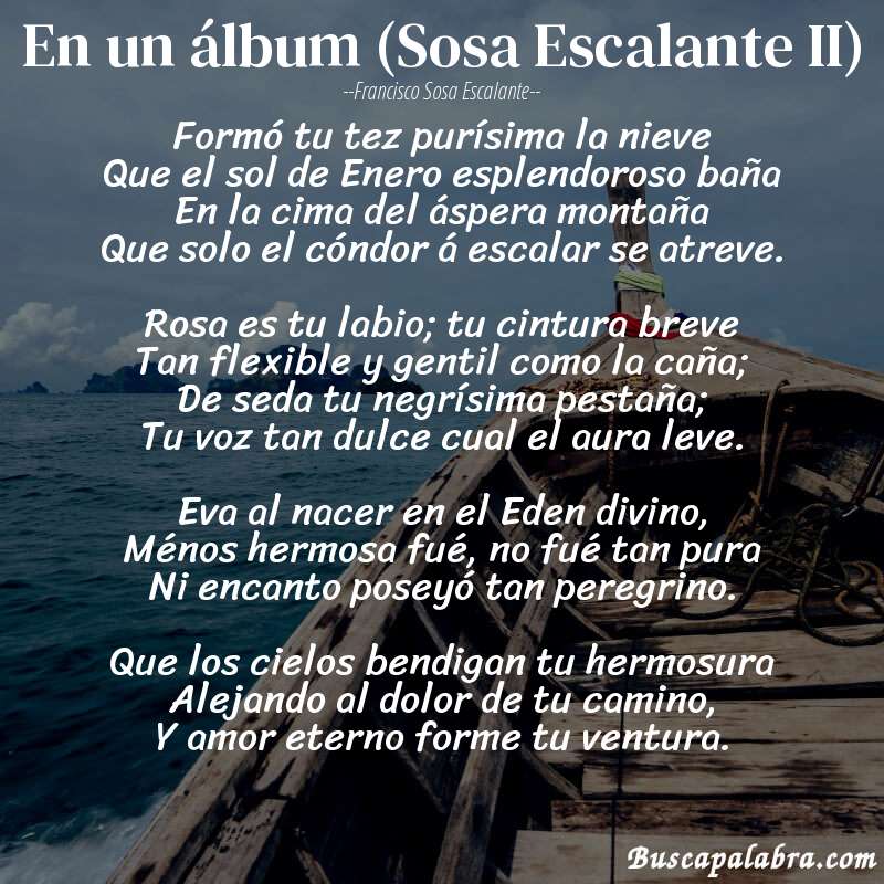 Poema En un álbum (Sosa Escalante II) de Francisco Sosa Escalante con fondo de barca