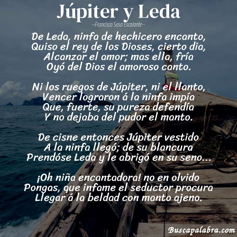 Poema Júpiter y Leda de Francisco Sosa Escalante con fondo de barca