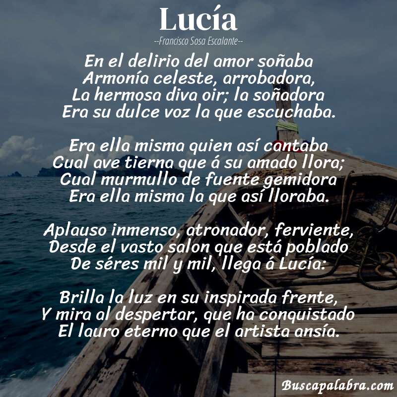 Poema Lucía de Francisco Sosa Escalante con fondo de barca