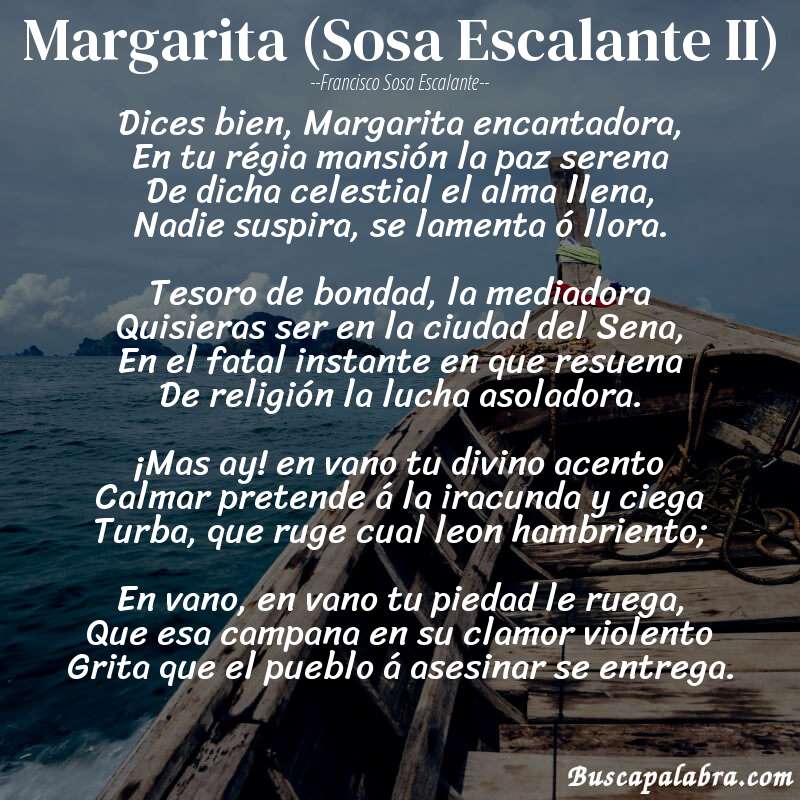 Poema Margarita (Sosa Escalante II) de Francisco Sosa Escalante con fondo de barca