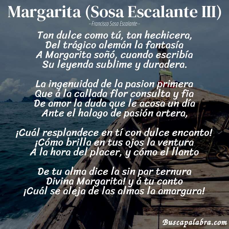 Poema Margarita (Sosa Escalante III) de Francisco Sosa Escalante con fondo de barca