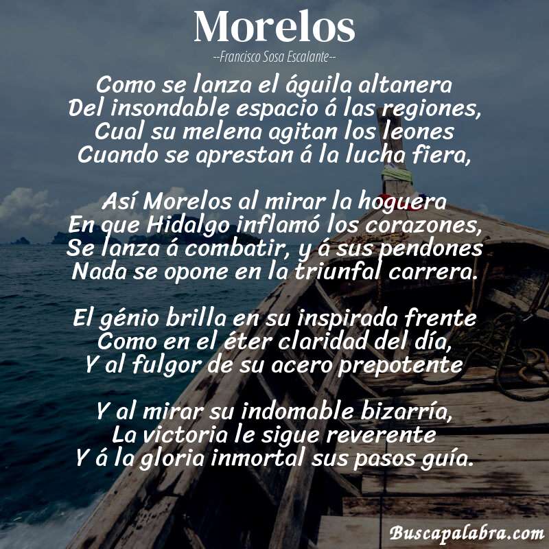 Poema Morelos de Francisco Sosa Escalante con fondo de barca