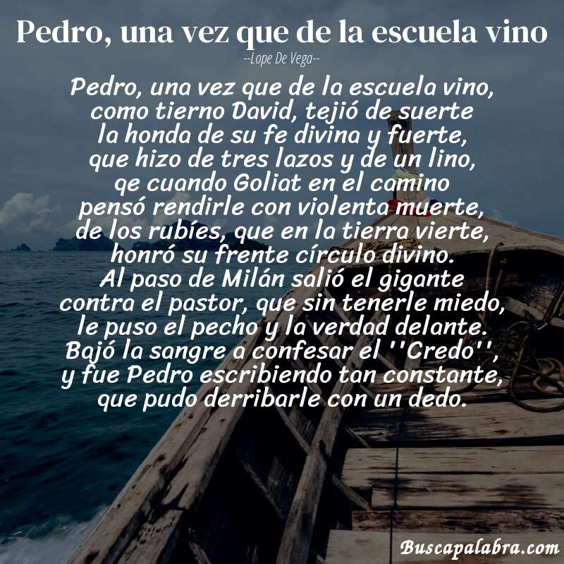 Poema Pedro, una vez que de la escuela vino de Lope de Vega con fondo de barca