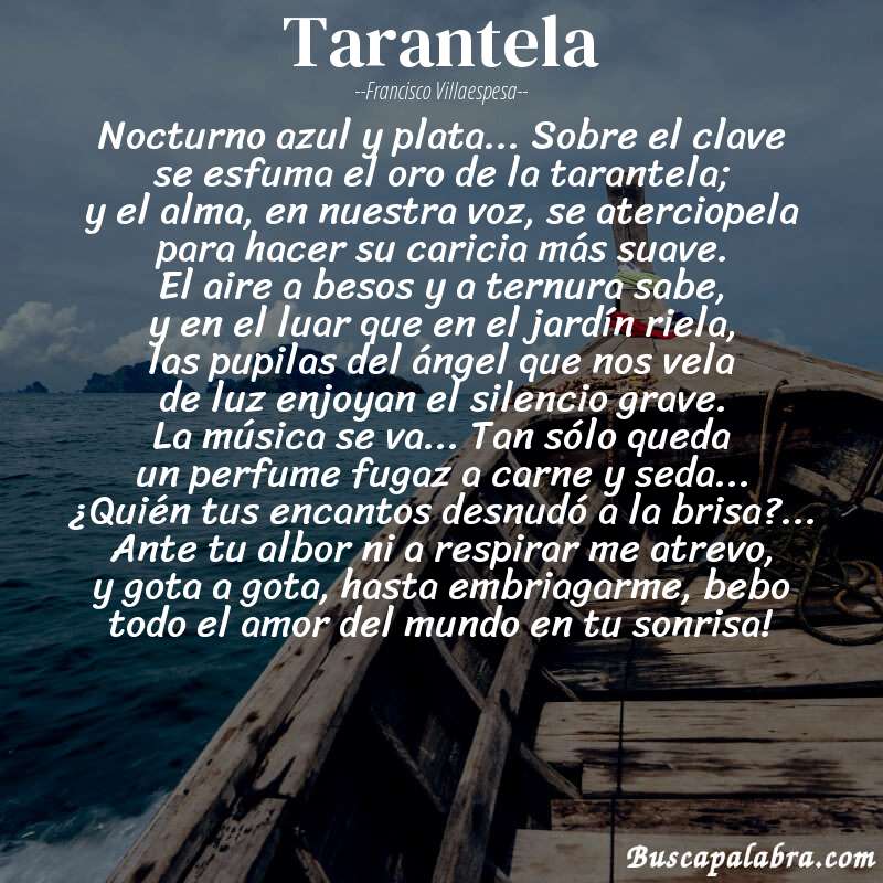 Poema tarantela de Francisco Villaespesa con fondo de barca