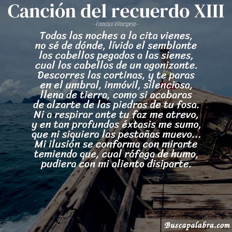 Poema canción del recuerdo XIII de Francisco Villaespesa con fondo de barca