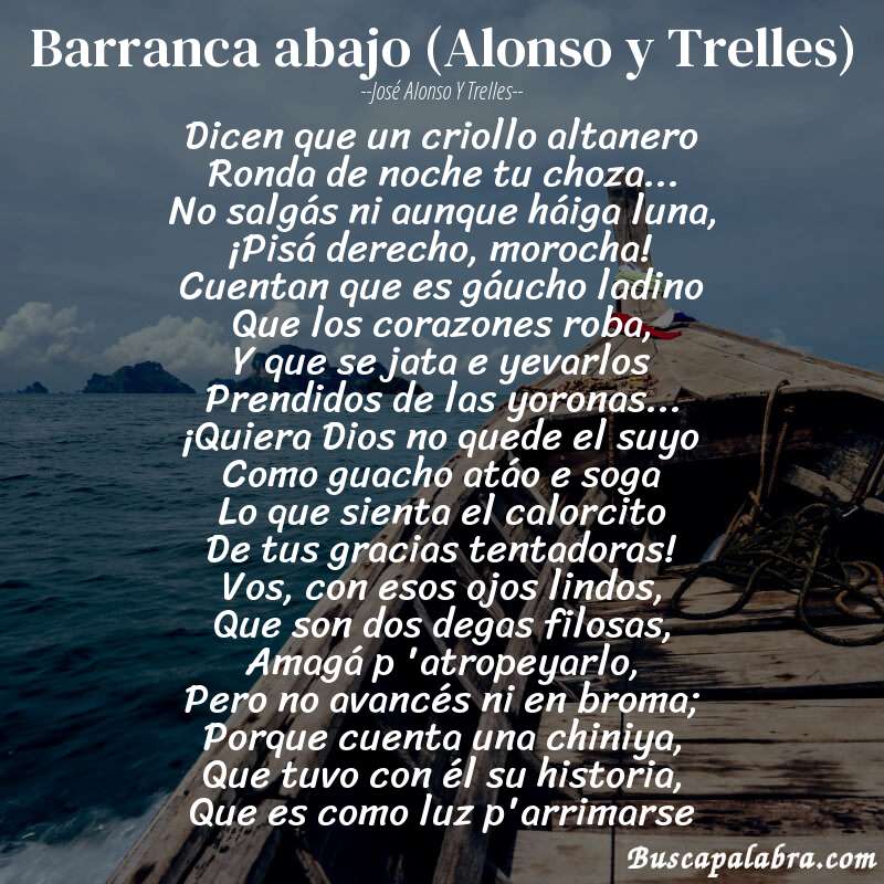 Poema Barranca abajo (Alonso y Trelles) de José Alonso y Trelles con fondo de barca
