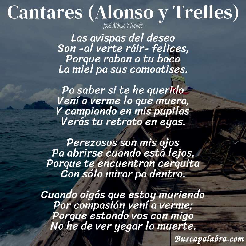 Poema Cantares (Alonso y Trelles) de José Alonso y Trelles con fondo de barca