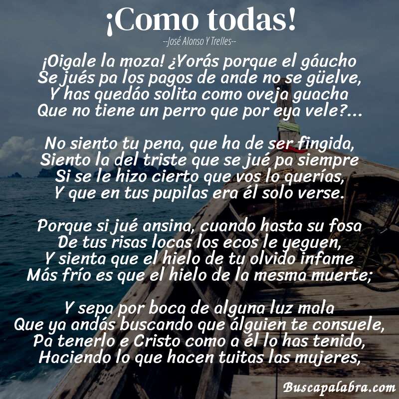 Poema ¡Como todas! de José Alonso y Trelles con fondo de barca