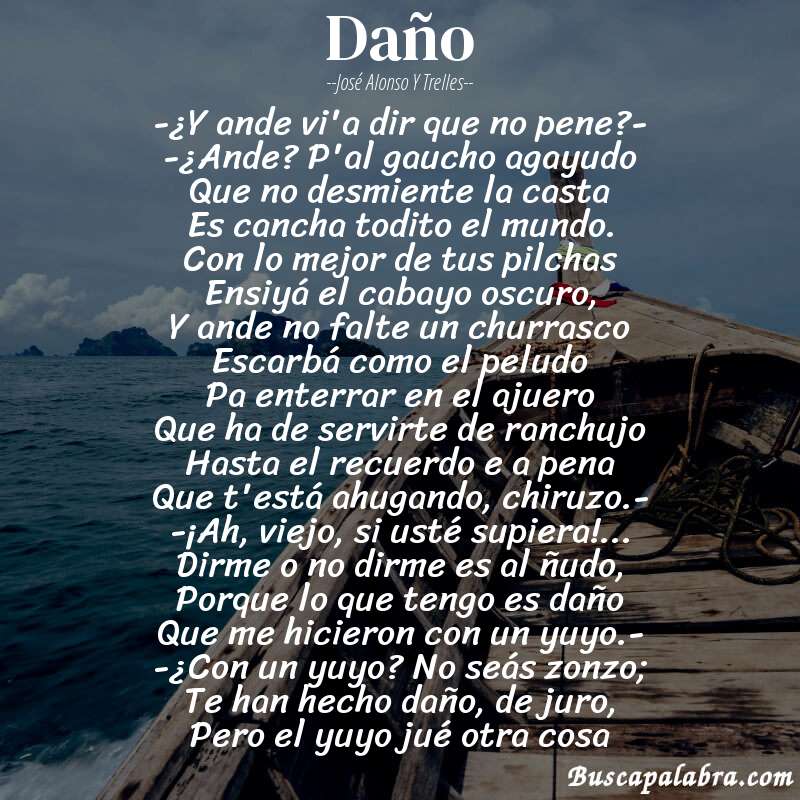 Poema Daño de José Alonso y Trelles con fondo de barca