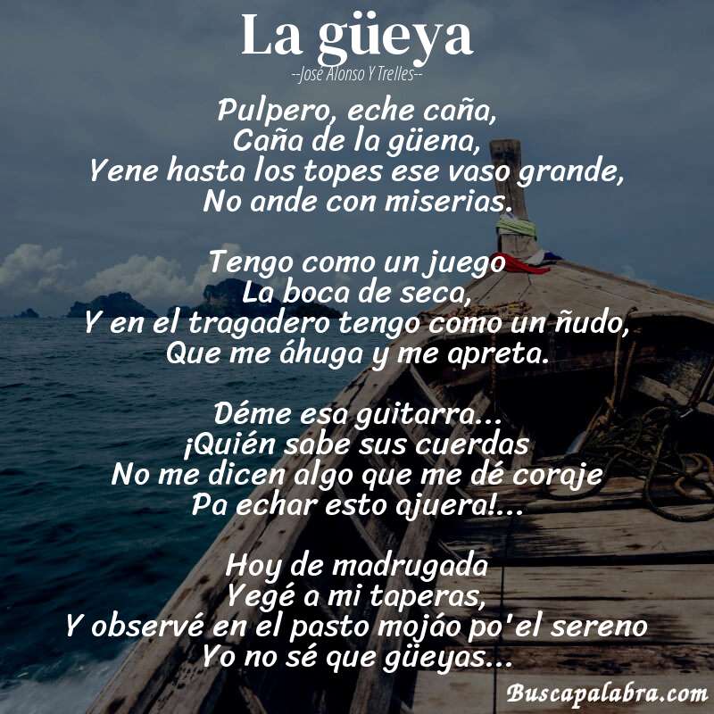 Poema La güeya de José Alonso y Trelles con fondo de barca