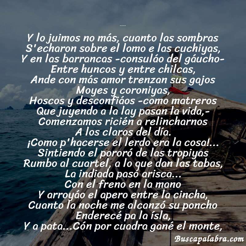 Poema La montonera de José Alonso y Trelles con fondo de barca