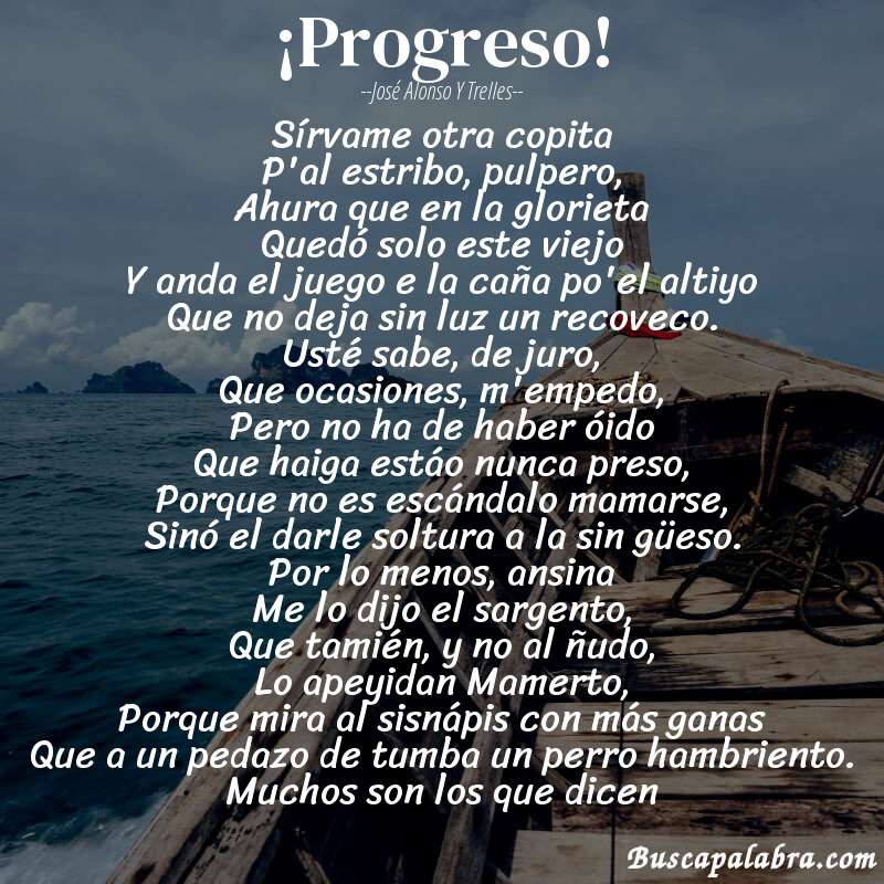 Poema ¡Progreso! de José Alonso y Trelles con fondo de barca