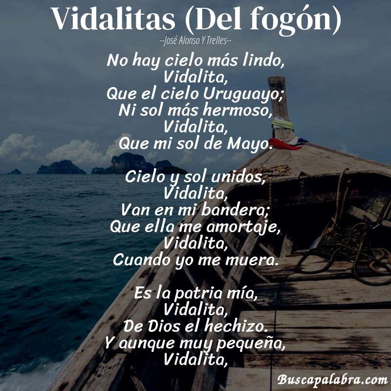 Poema Vidalitas (Del fogón) de José Alonso y Trelles con fondo de barca