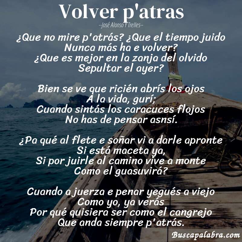 Poema Volver p'atras de José Alonso y Trelles con fondo de barca