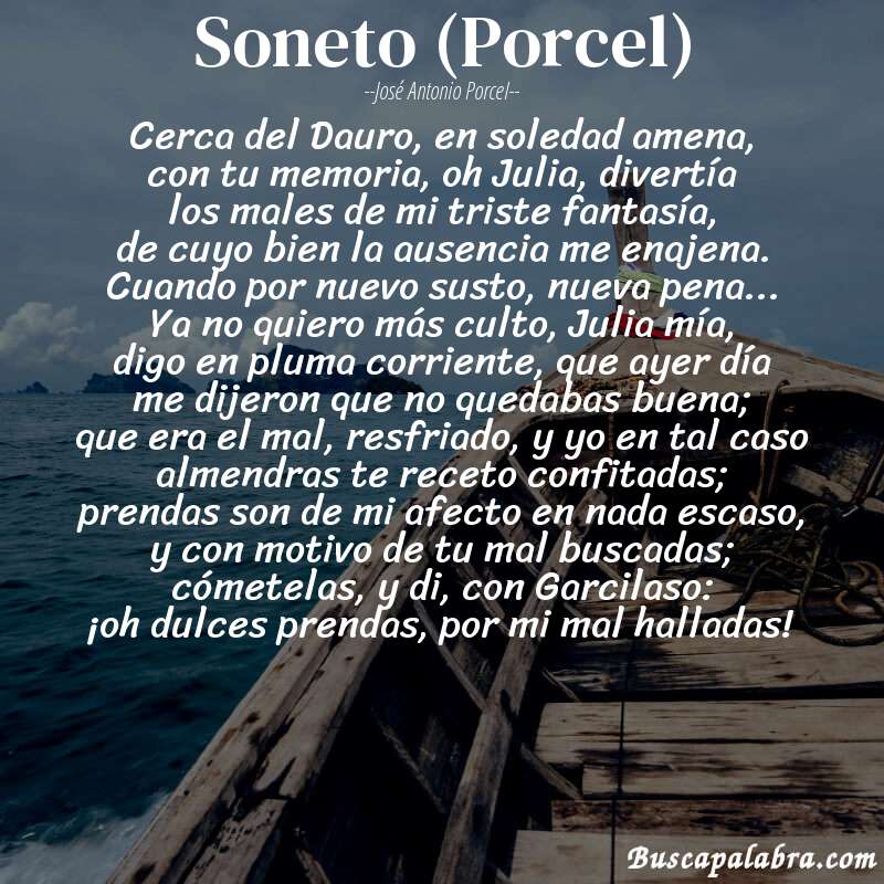 Poema Soneto (Porcel) de José Antonio Porcel con fondo de barca