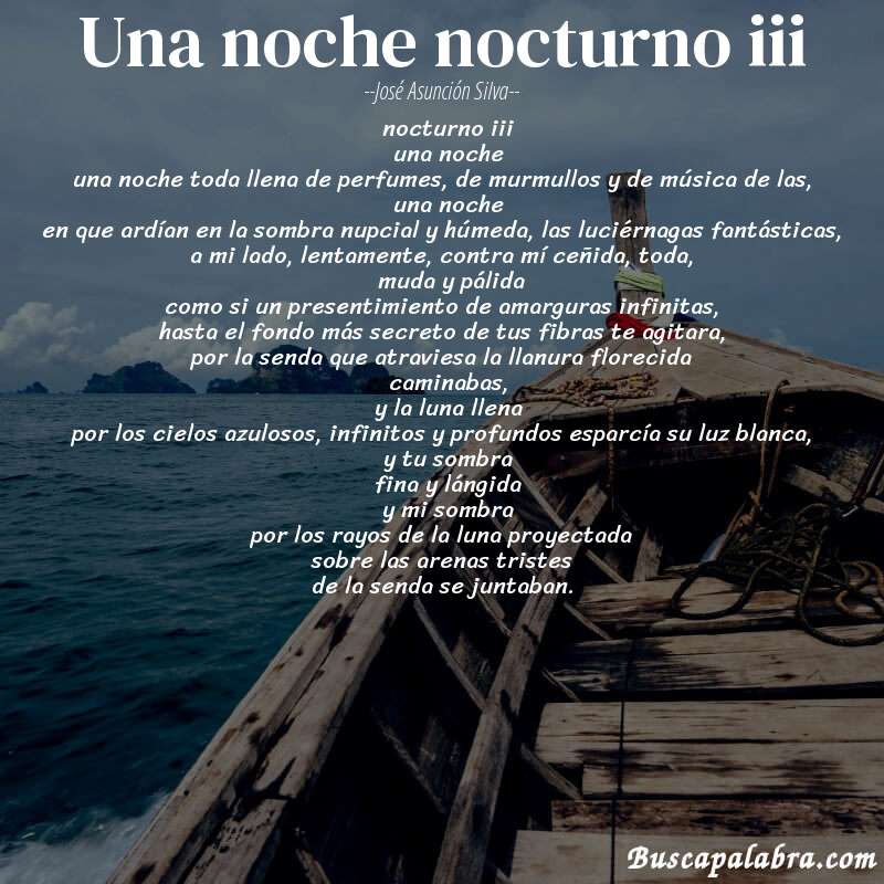 Poema una noche nocturno iii de José Asunción Silva con fondo de barca