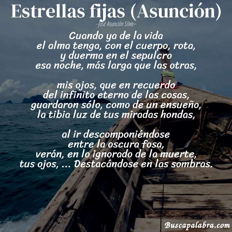 Poema Estrellas fijas (Asunción) de José Asunción Silva con fondo de barca