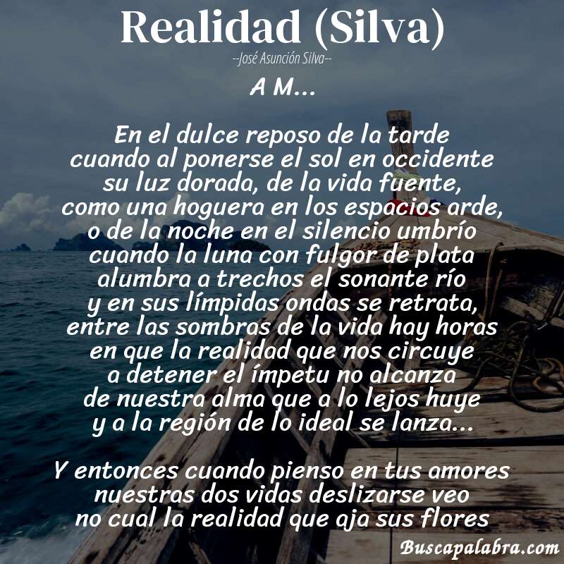 Poema Realidad (Silva) de José Asunción Silva con fondo de barca
