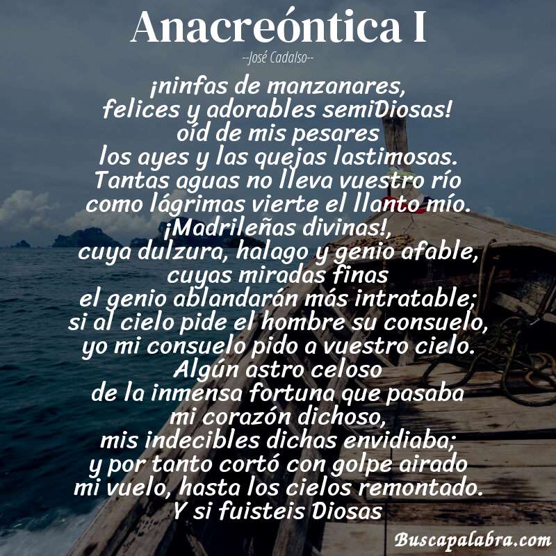 Poema anacreóntica I de José Cadalso con fondo de barca