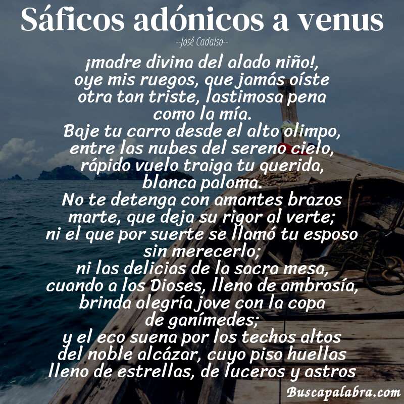 Poema sáficos adónicos a venus de José Cadalso con fondo de barca