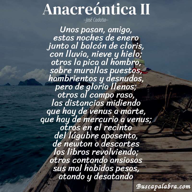 Poema anacreóntica II de José Cadalso con fondo de barca