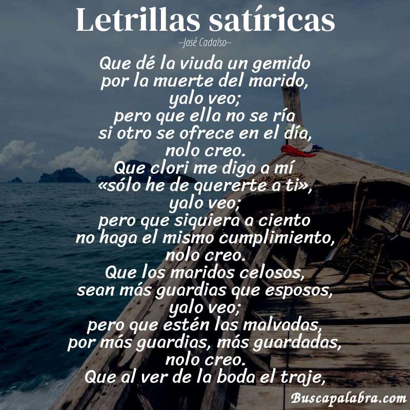Poema letrillas satíricas de José Cadalso con fondo de barca